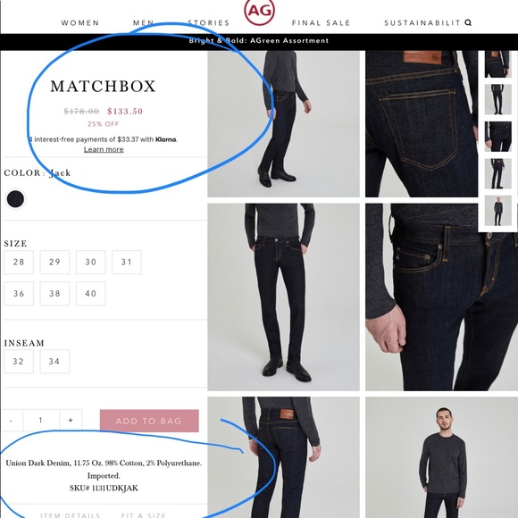 AG Men’s Matchbox Slim Straight Jeans in Jack Wash (Darker Blue) 34 X 31 - Picture 11 of 12